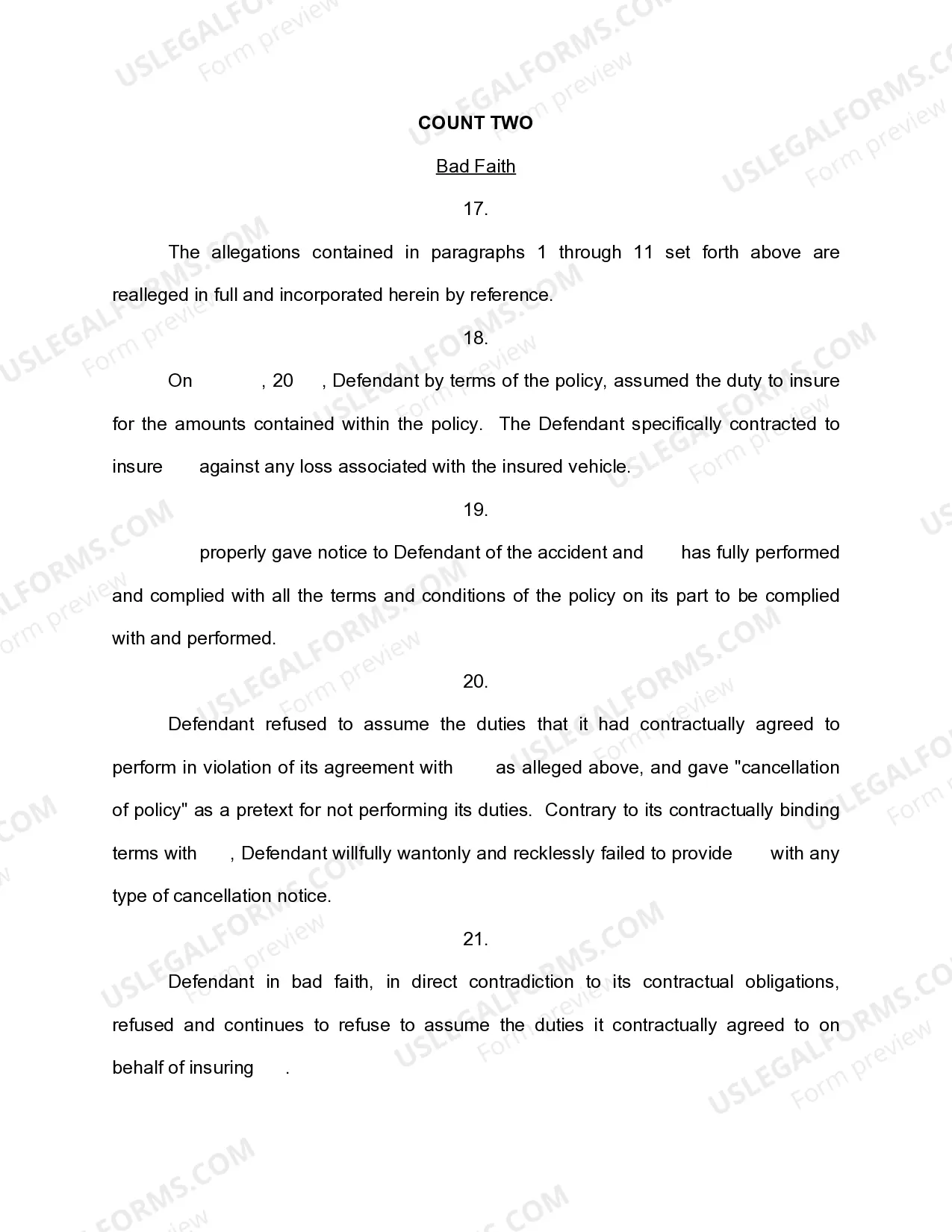 Preview Bad Faith Complaint