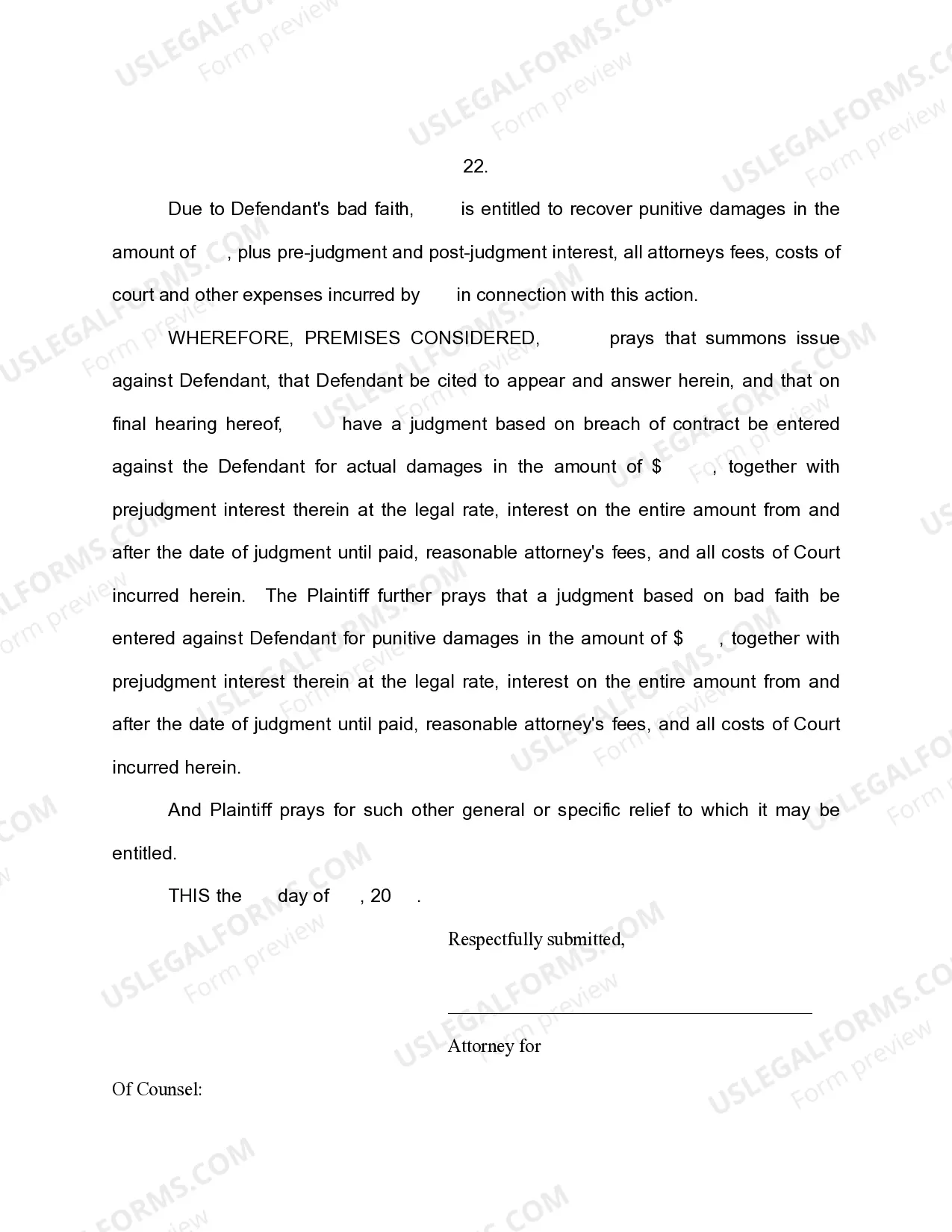 Preview Bad Faith Complaint