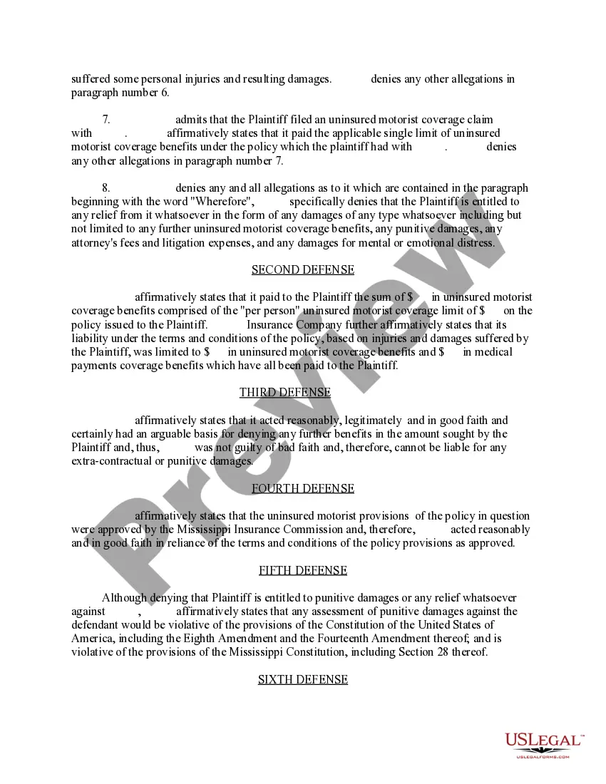 Preview Answer and Defenses to Complaint