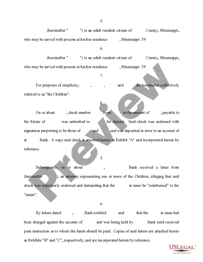 Get Complaint for Interpleader by Bank Preview Complaint for Interpleader by Bank