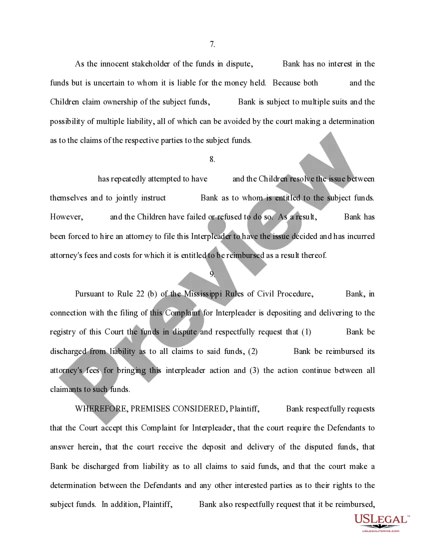 Get Complaint for Interpleader by Bank Preview Complaint for Interpleader by Bank