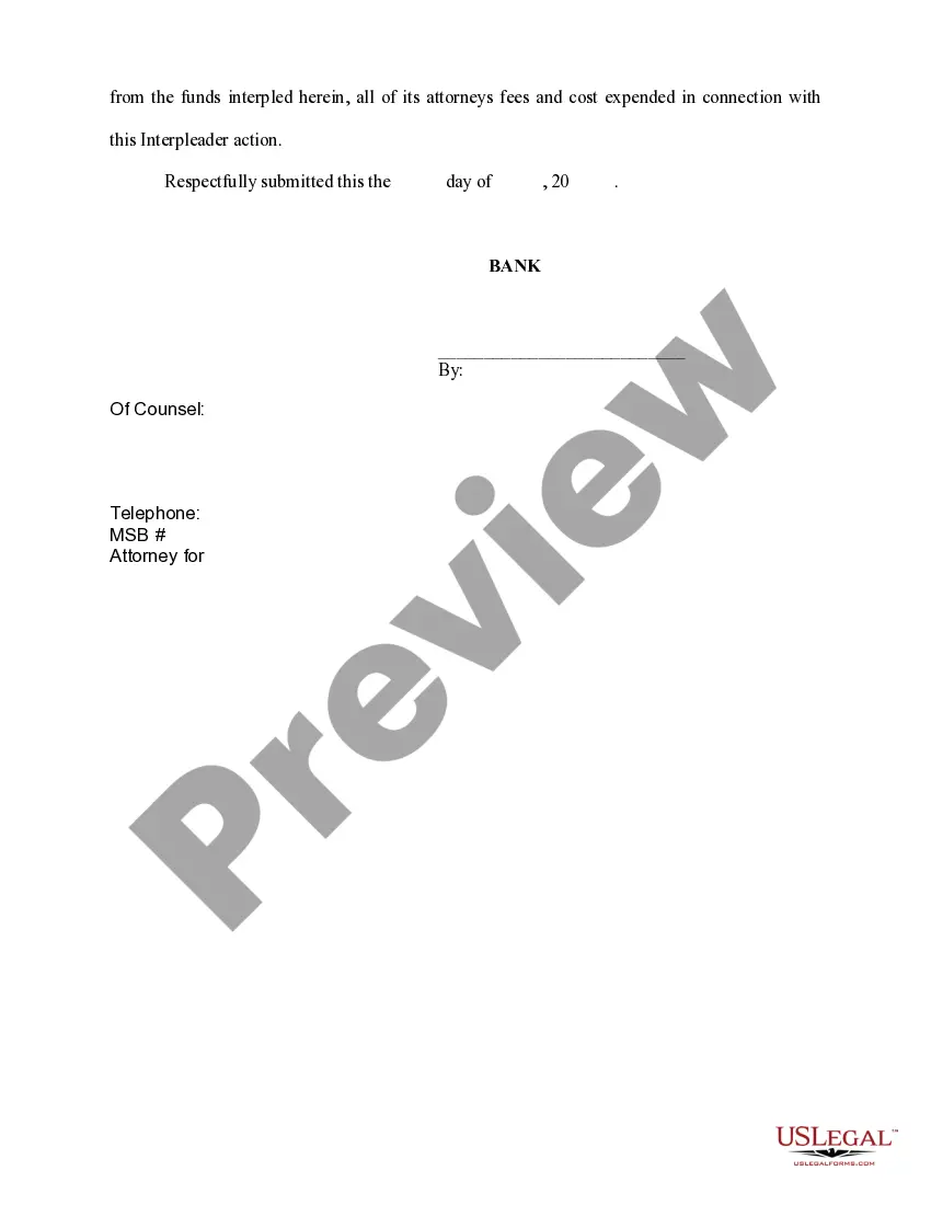 Get Complaint for Interpleader by Bank Preview Complaint for Interpleader by Bank