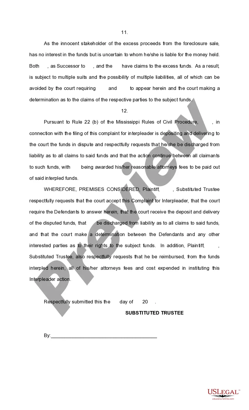 Preview Complaint for Interpleader by Trustee