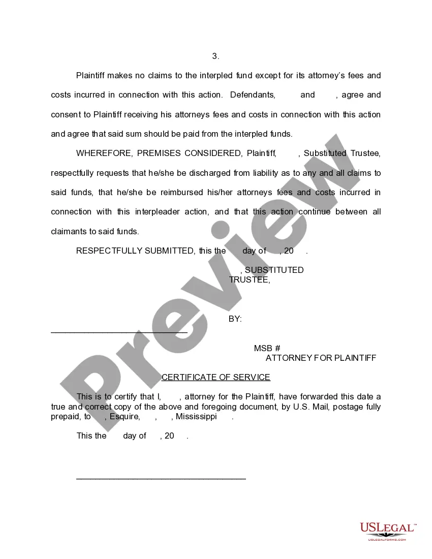 Preview Motion to Discharge, Substitute Trustee from Liability and for Payment of Attorneys Fees and Costs