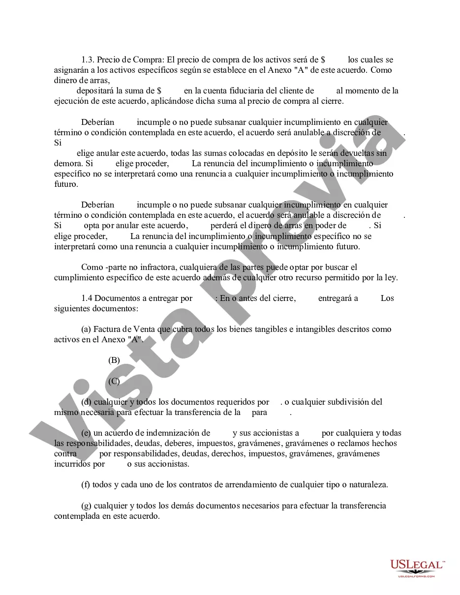 Preview Acuerdo de compra de activos para la venta de un concesionario de automóviles