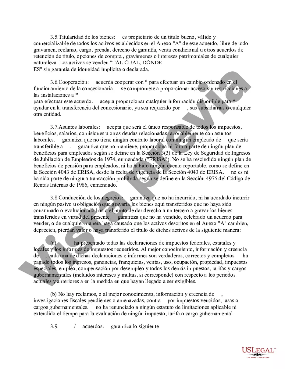 Preview Acuerdo de compra de activos para la venta de un concesionario de automóviles