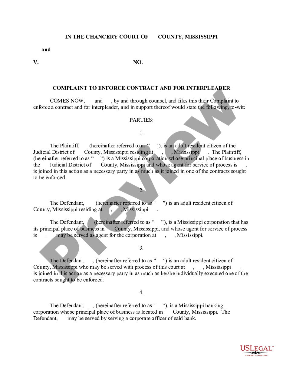 page 0 Complaint to enforce Contract and for Interpleader preview
