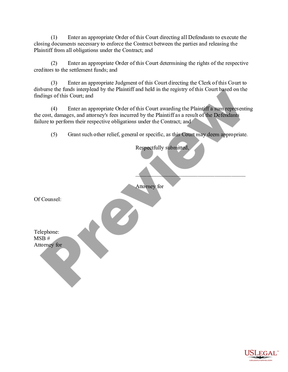 page 6 Complaint to enforce Contract and for Interpleader preview