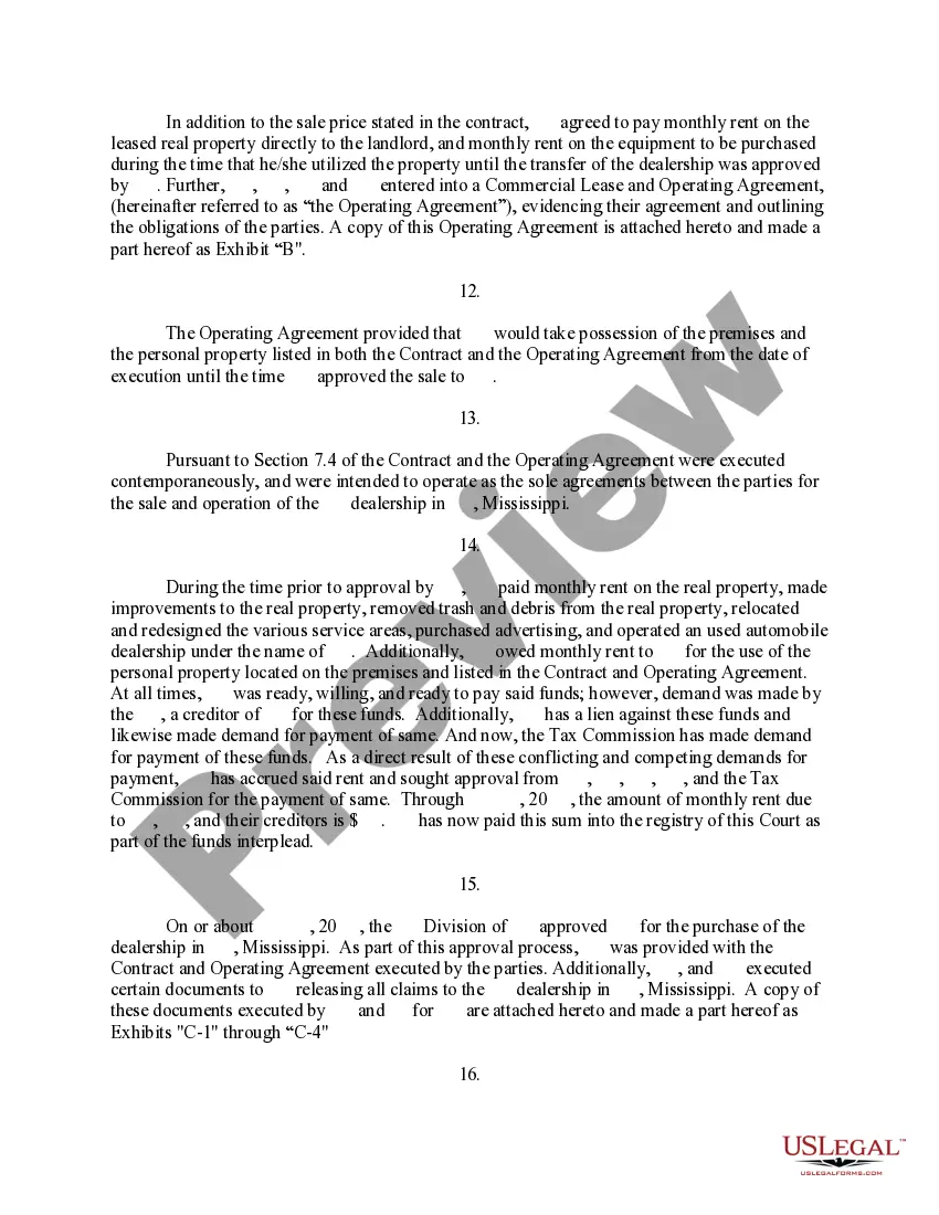 Preview Complaint to enforce Contract and for Interpleader