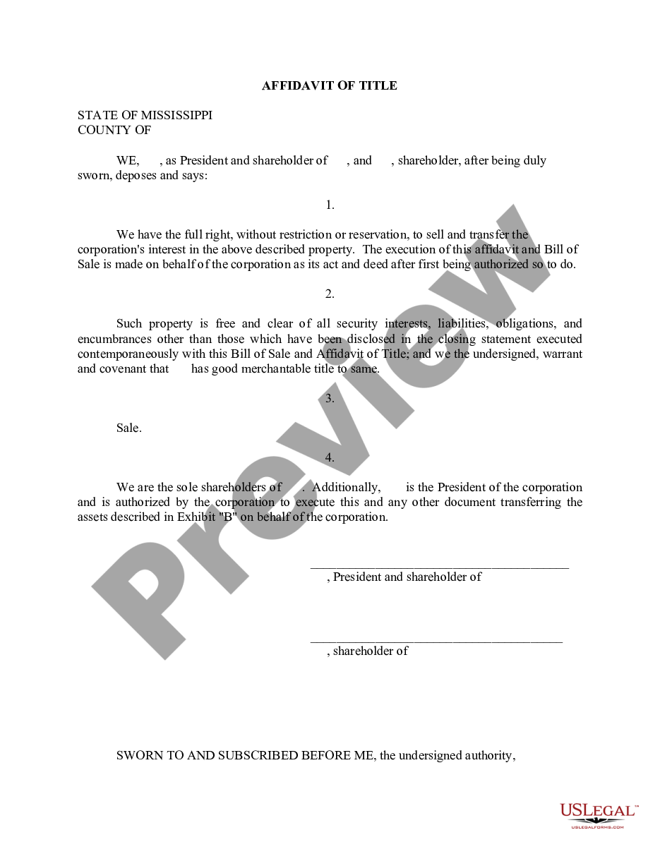page 0 Affidavit of Title preview