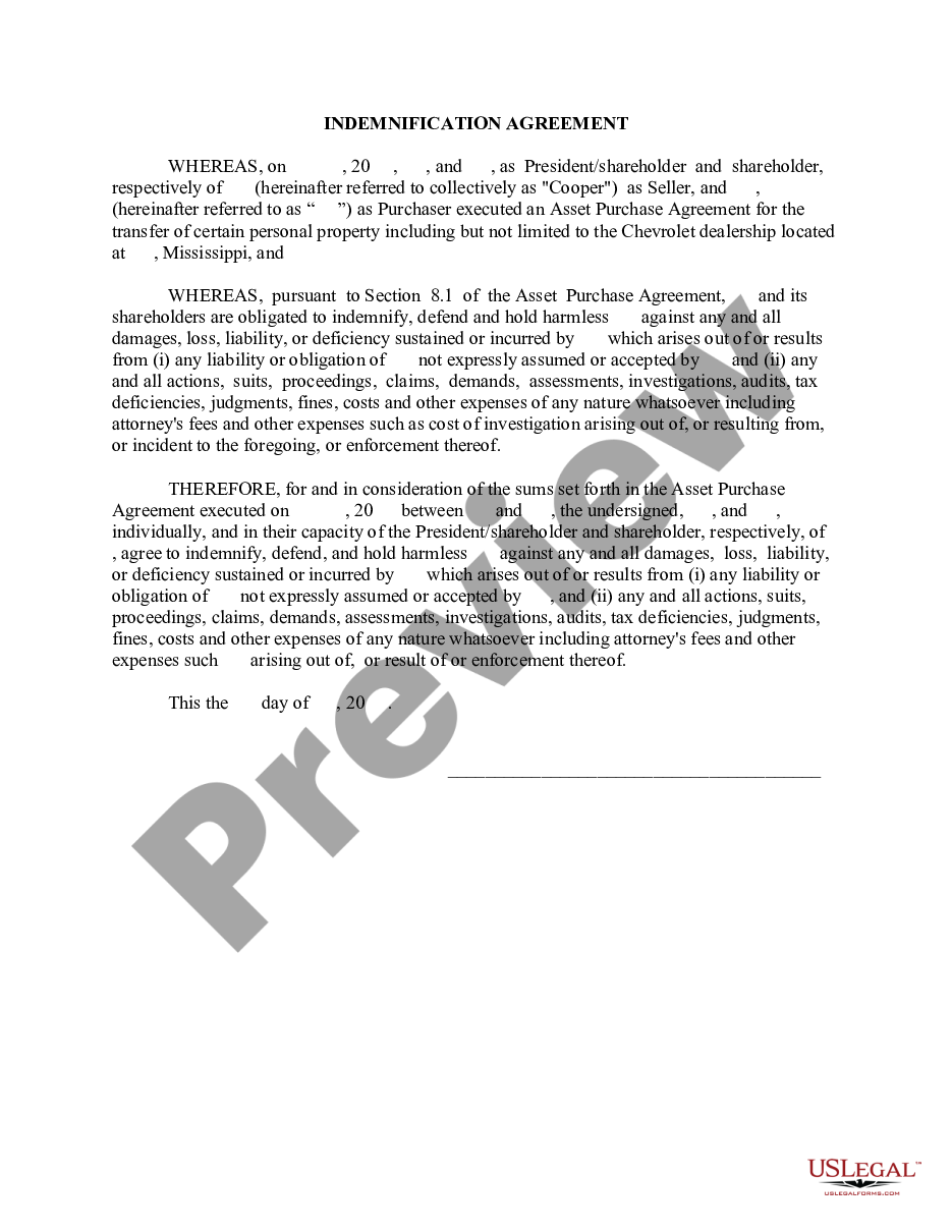 form Indemnification Agreement preview