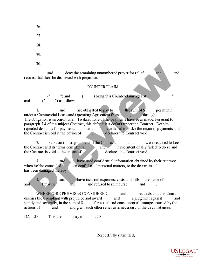 Preview Answer and Counterclaim