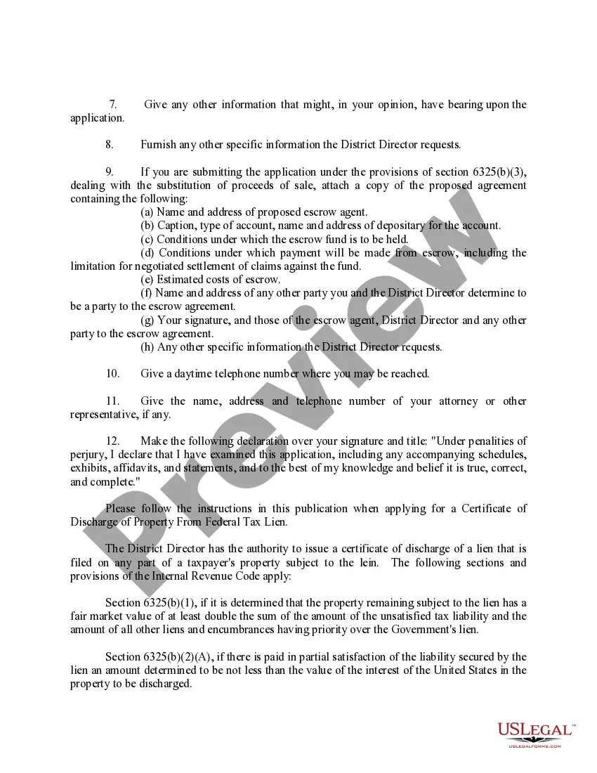 Get Application for Certificate of Discharge of IRS Lien Preview Application for Certificate of Discharge of IRS Lien