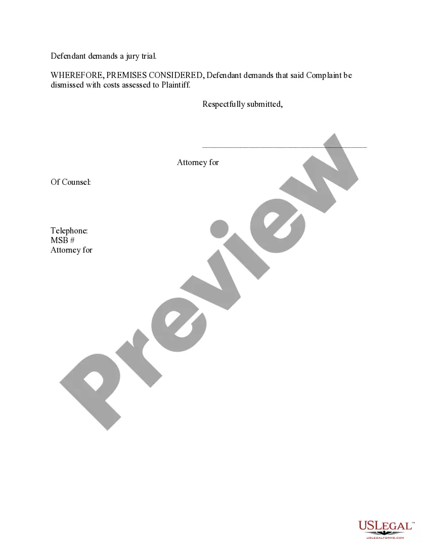 Preview Sample Answer to Complaint