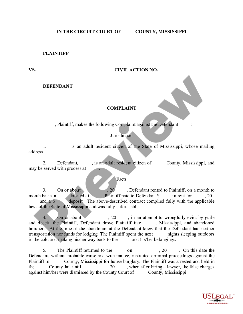 Mississippi Landlord Tenant Without Notice US Legal Forms