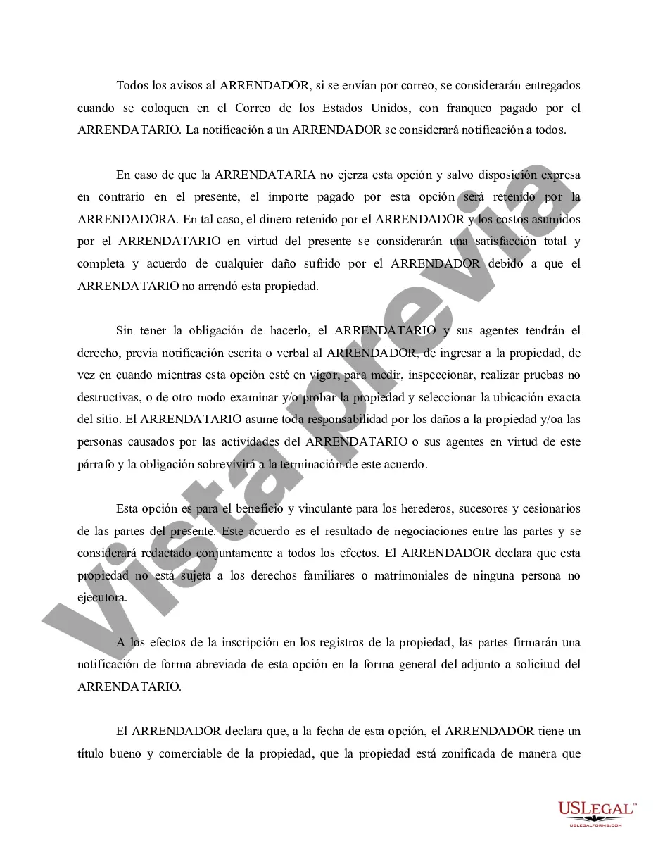 Preview Opción de Arrendamiento de Bienes Raíces - Forma Larga