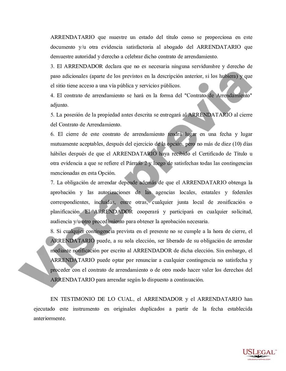 Preview Opción de Arrendamiento de Bienes Raíces - Forma Larga