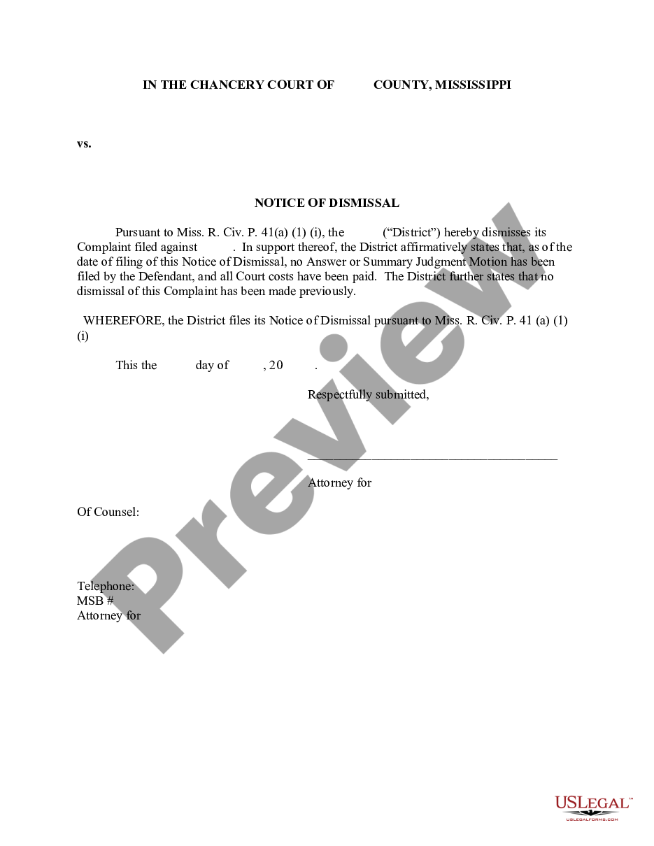 form Notice of Dismissal preview