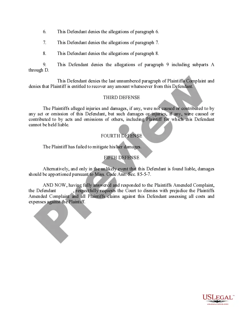 Preview Separate Answer and Defenses to Plaintiff's Amended Complaint