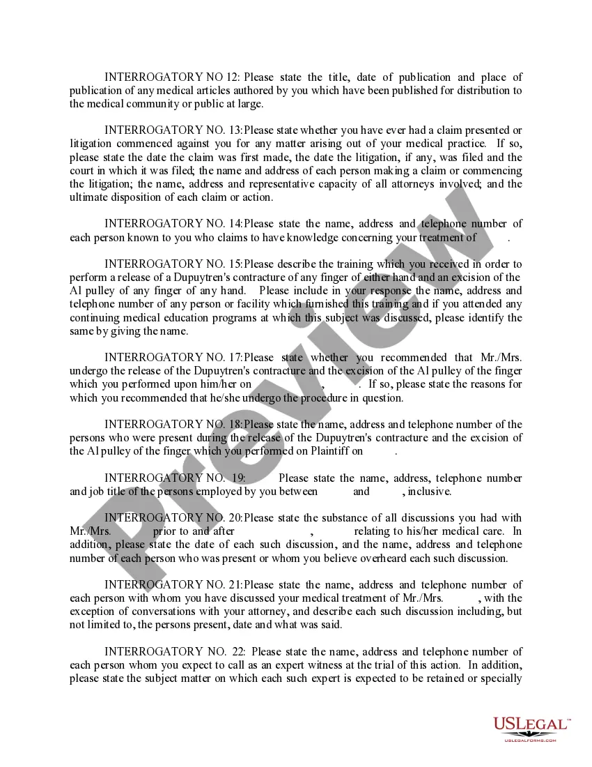 Preview Interrogatories and Request for Products to Defendant