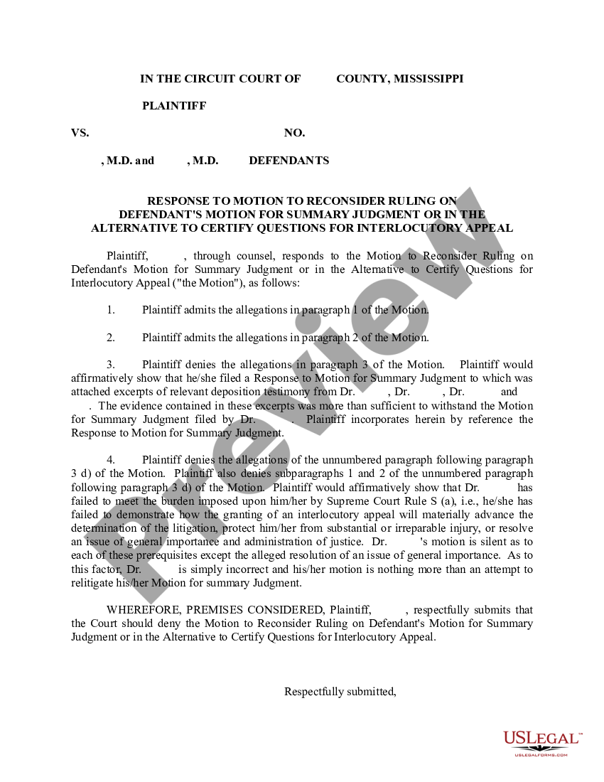 Motion Reconsider Order Form Template US Legal Forms