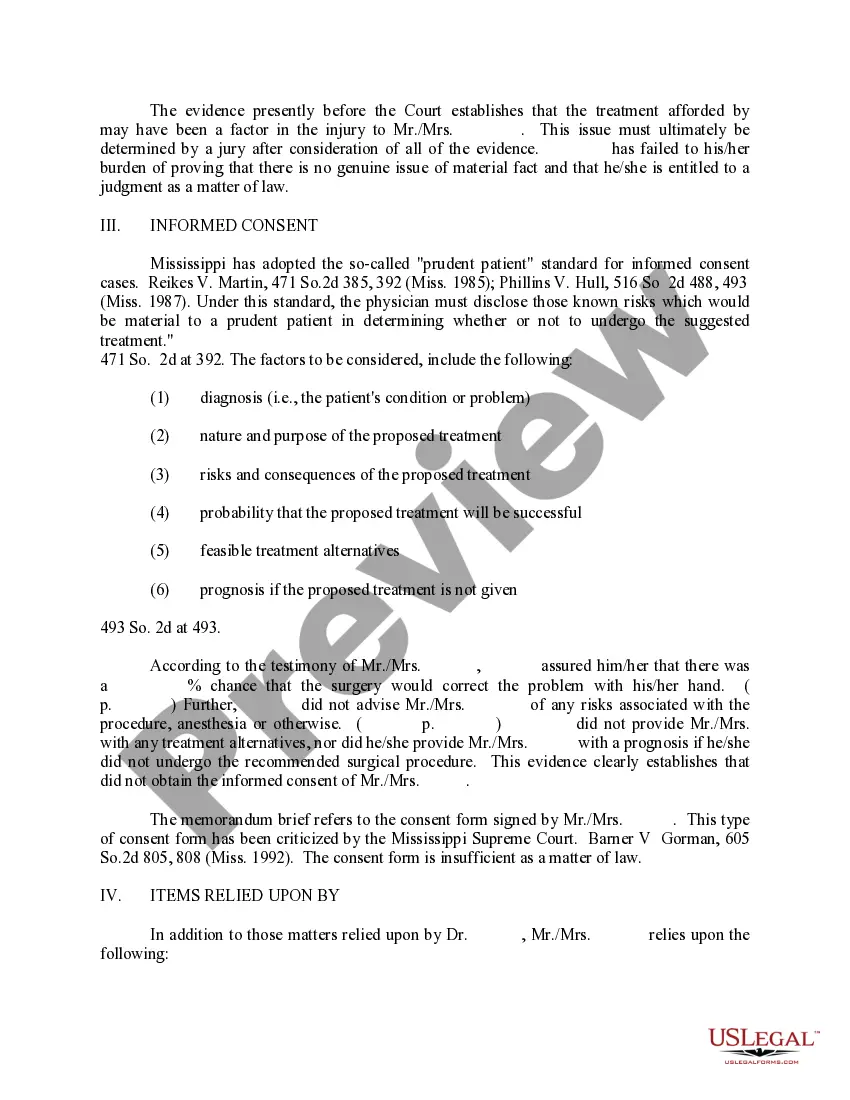 Preview Response to Motion of Summary Judgment