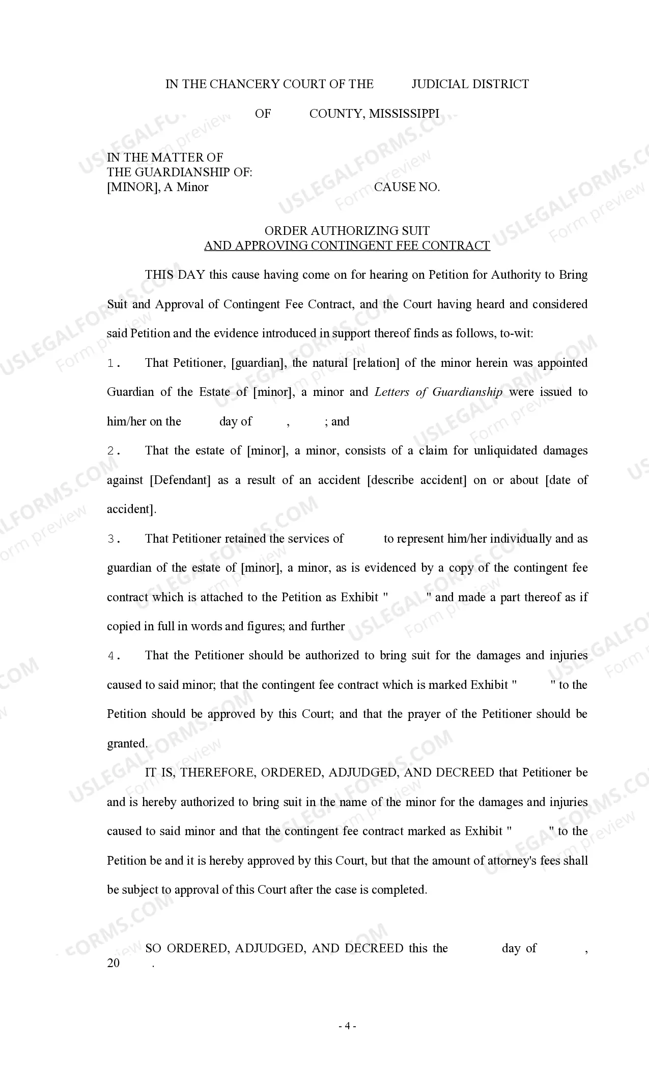 Preview Petition for Authority to Bring Suit and for Approval of Contingent Fee Contract