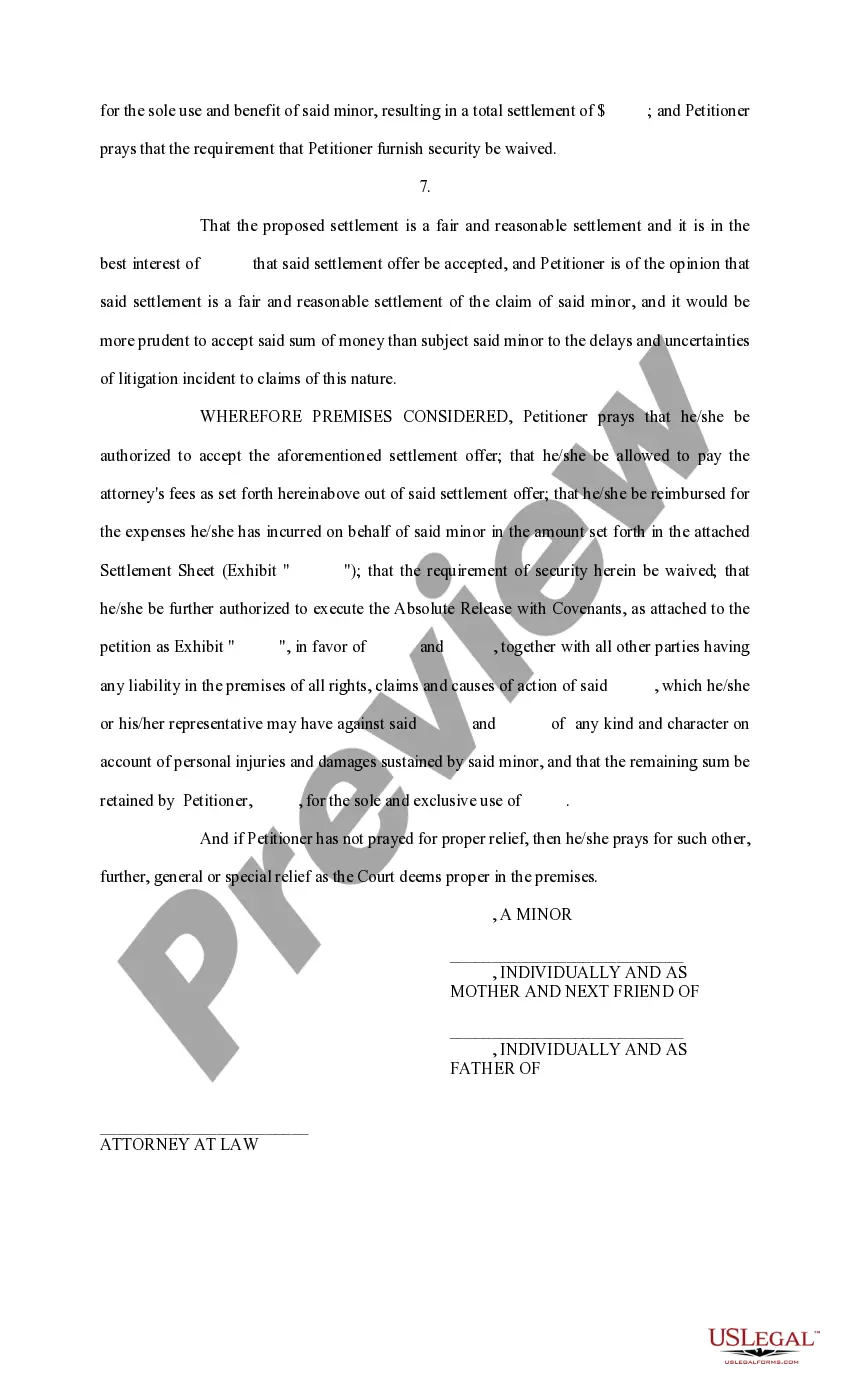 Get Petition for Authority to Settle Doubtful Claim, With Joinder Preview Petition for Authority to Settle Doubtful Claim, With Joinder
