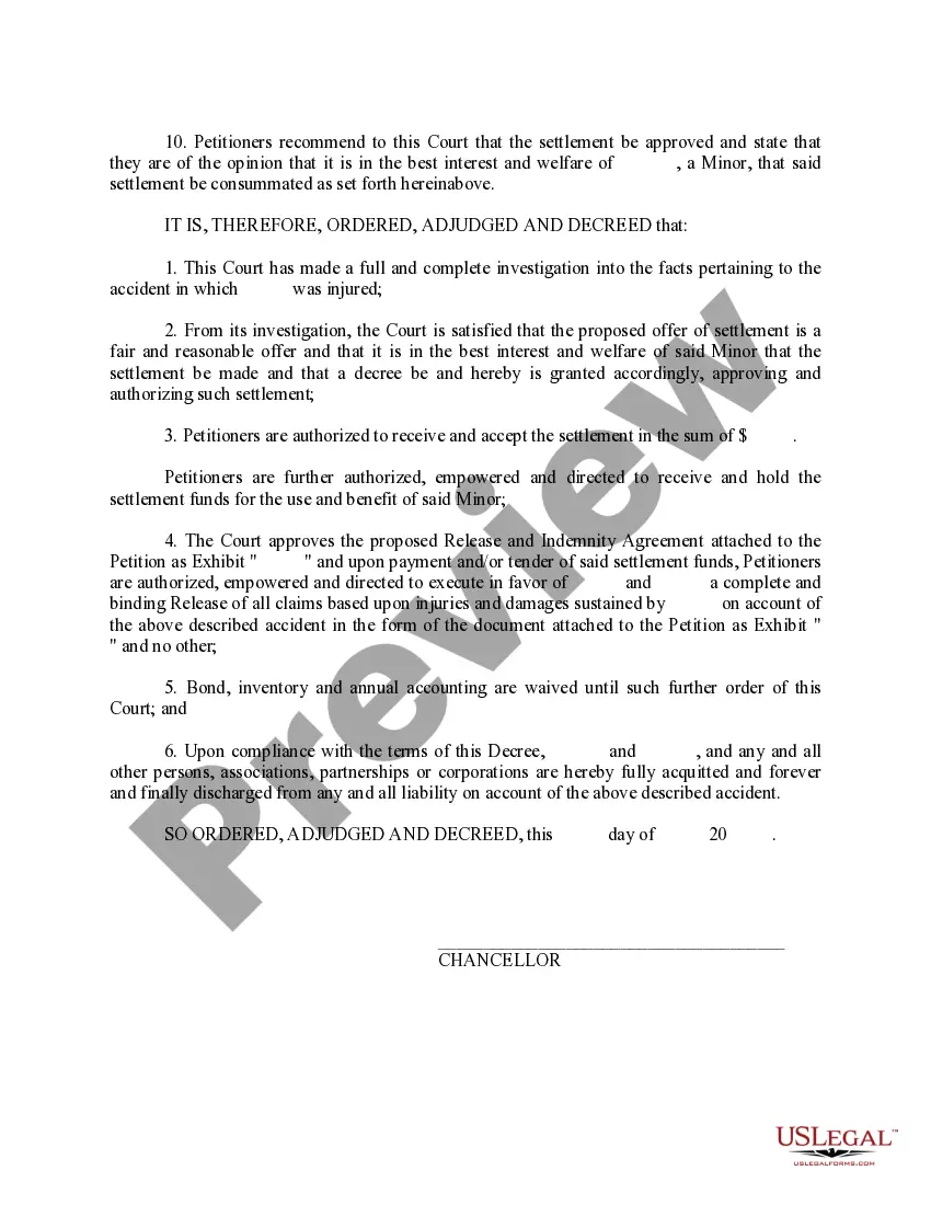 Preview Decree Granting Authority to Compromise and Settle Claim of Minor without Guardianship