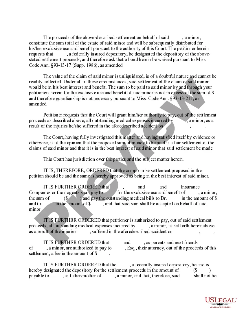 Get Order Authorizing Settlement of Small Claim Preview Order Authorizing Settlement of Small Claim