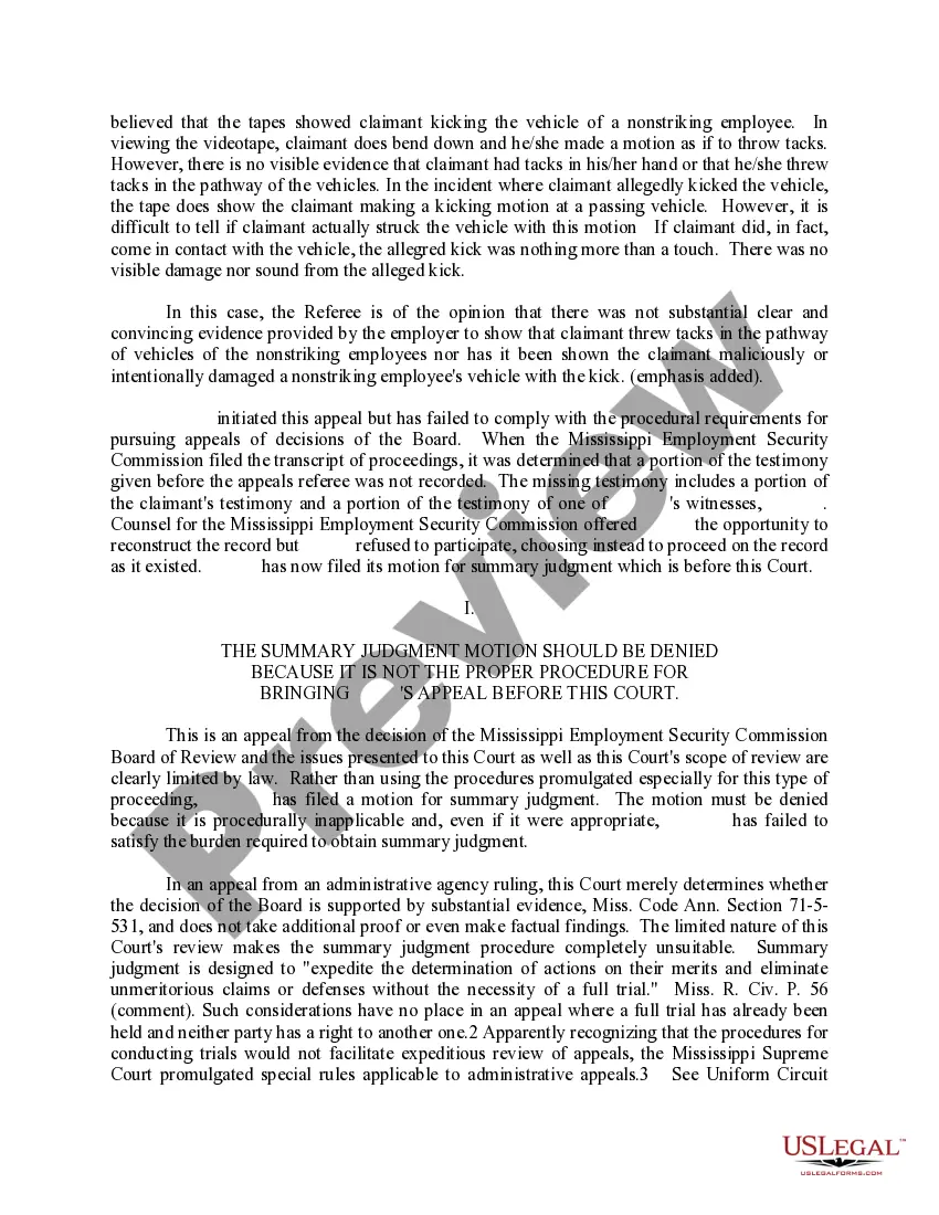 Preview Memorandum in Opposition to Appellant's Motion for Summary Judgment