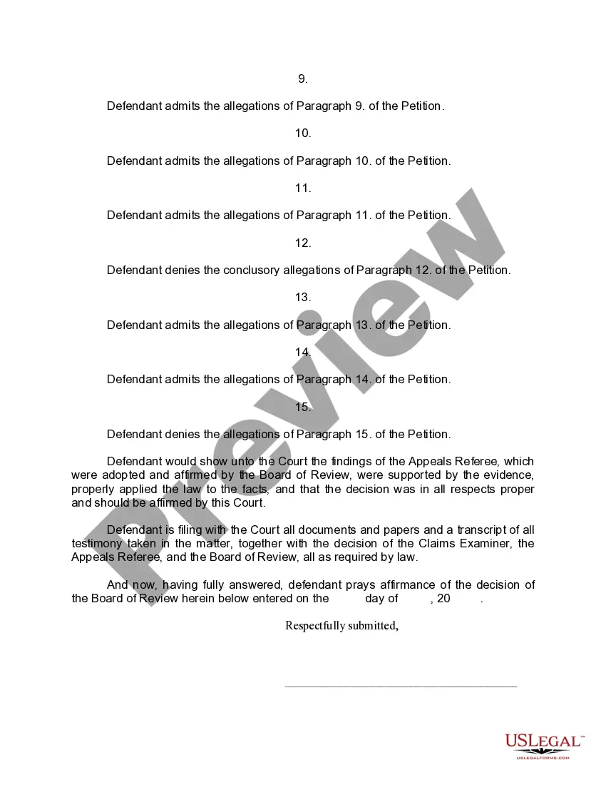 Preview Answer of Defendant