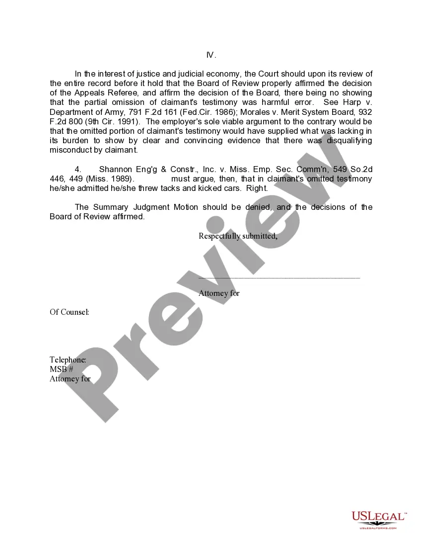 Preview Memorandum in Opposition to Summary Judgment Motion