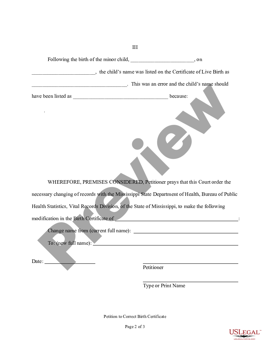 form Birth Certificate Modification Package preview