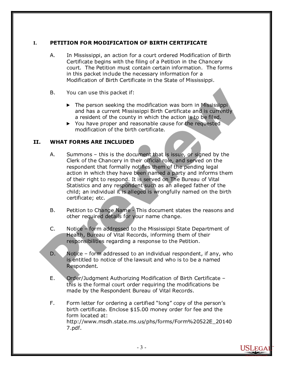 page 2 Birth Certificate Modification Package preview