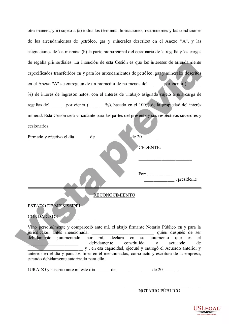 Preview Cesión de Arrendamiento de Petróleo, Gas y Minerales