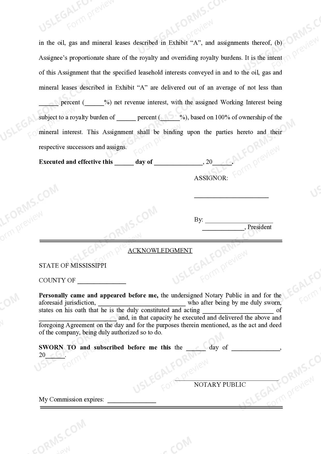 Preview Assignment of Oil, Gas and Mineral Lease