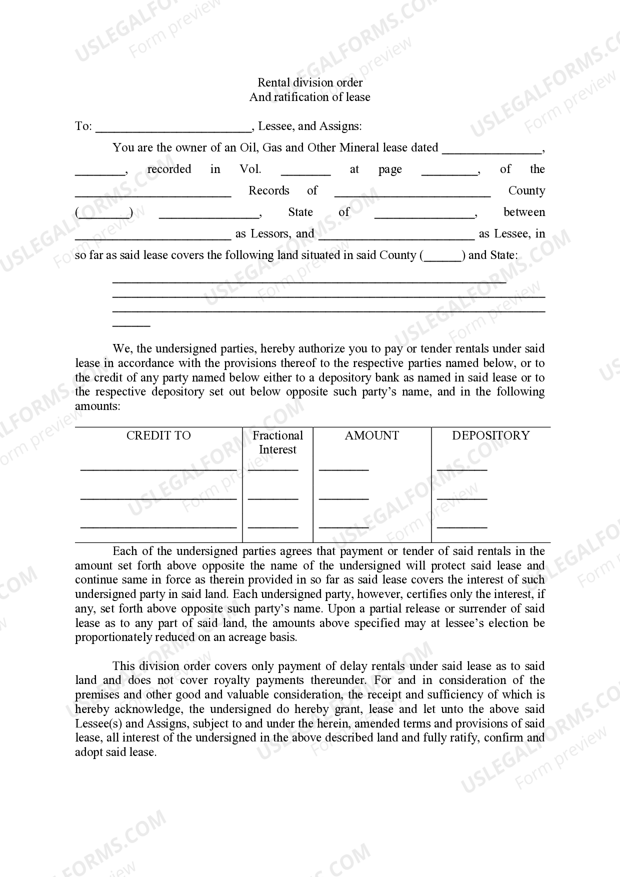 Mississippi Rental Division Order and Ratification of Lease Order Of