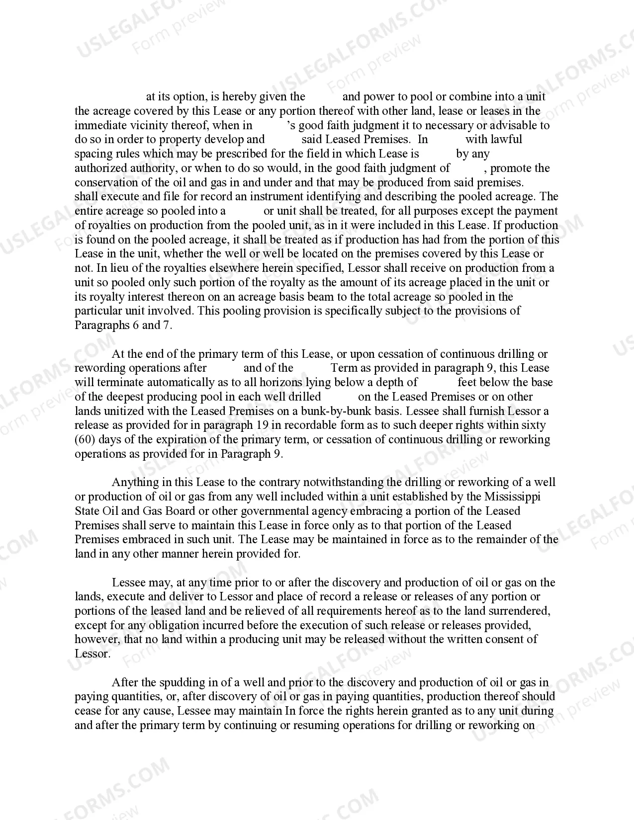 Preview Oil, Gas and Mineral Lease