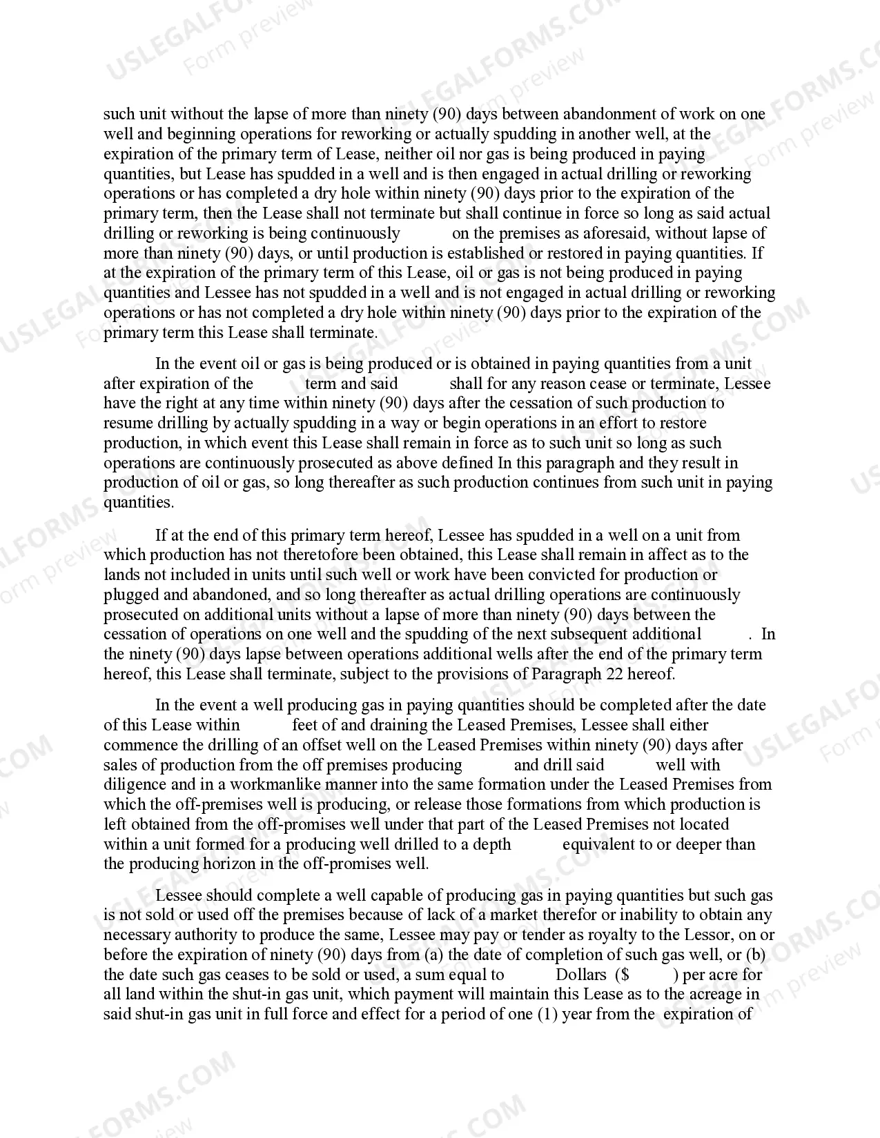 Preview Oil, Gas and Mineral Lease