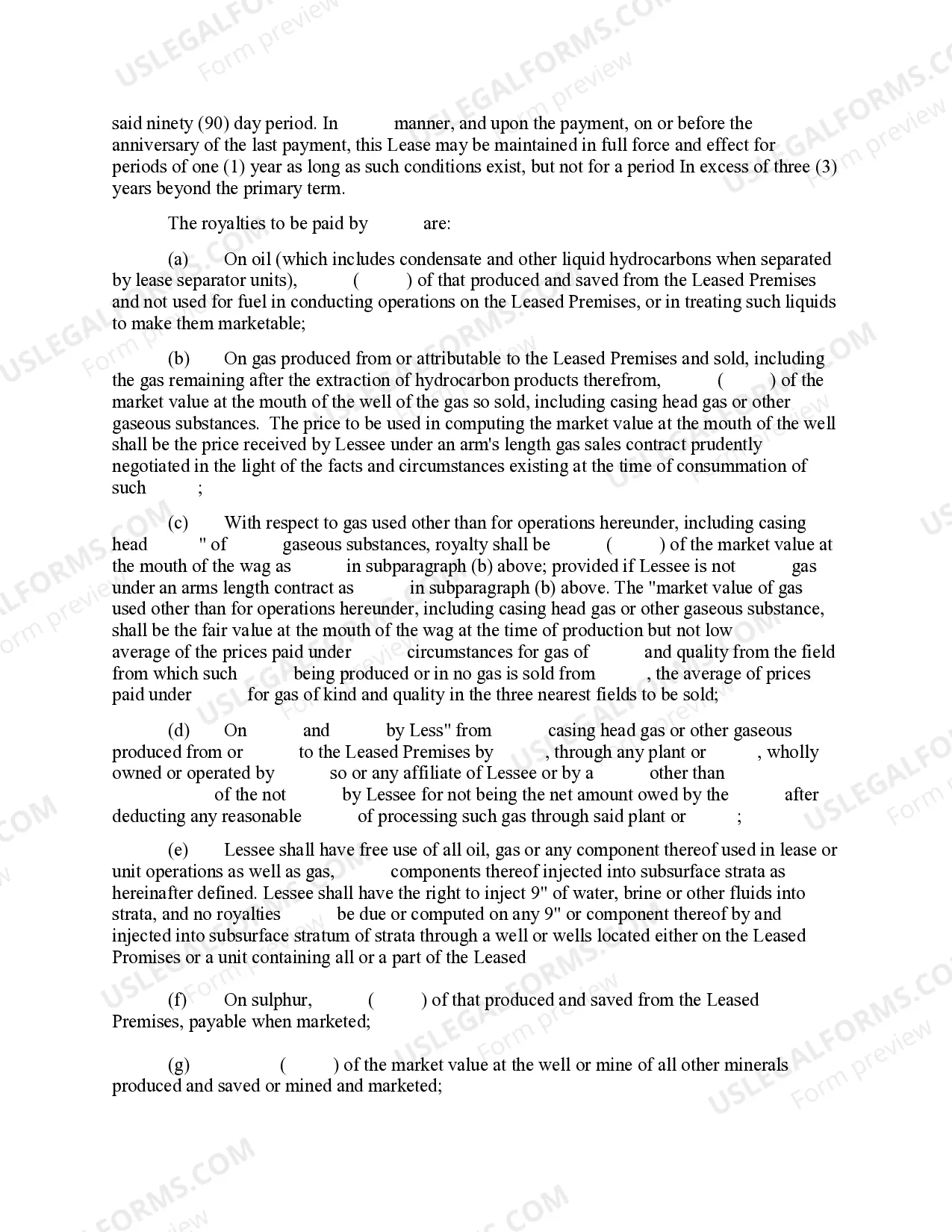 Preview Oil, Gas and Mineral Lease