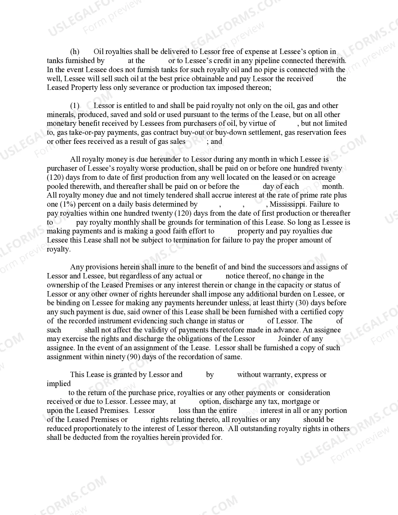 Preview Oil, Gas and Mineral Lease