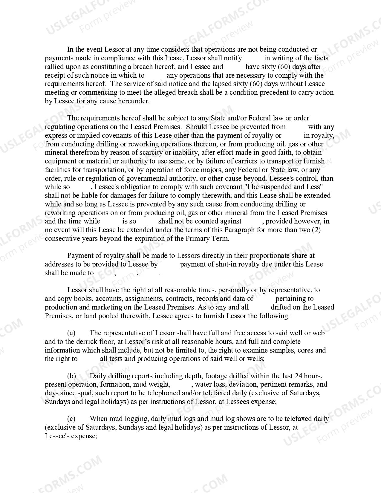 Preview Oil, Gas and Mineral Lease