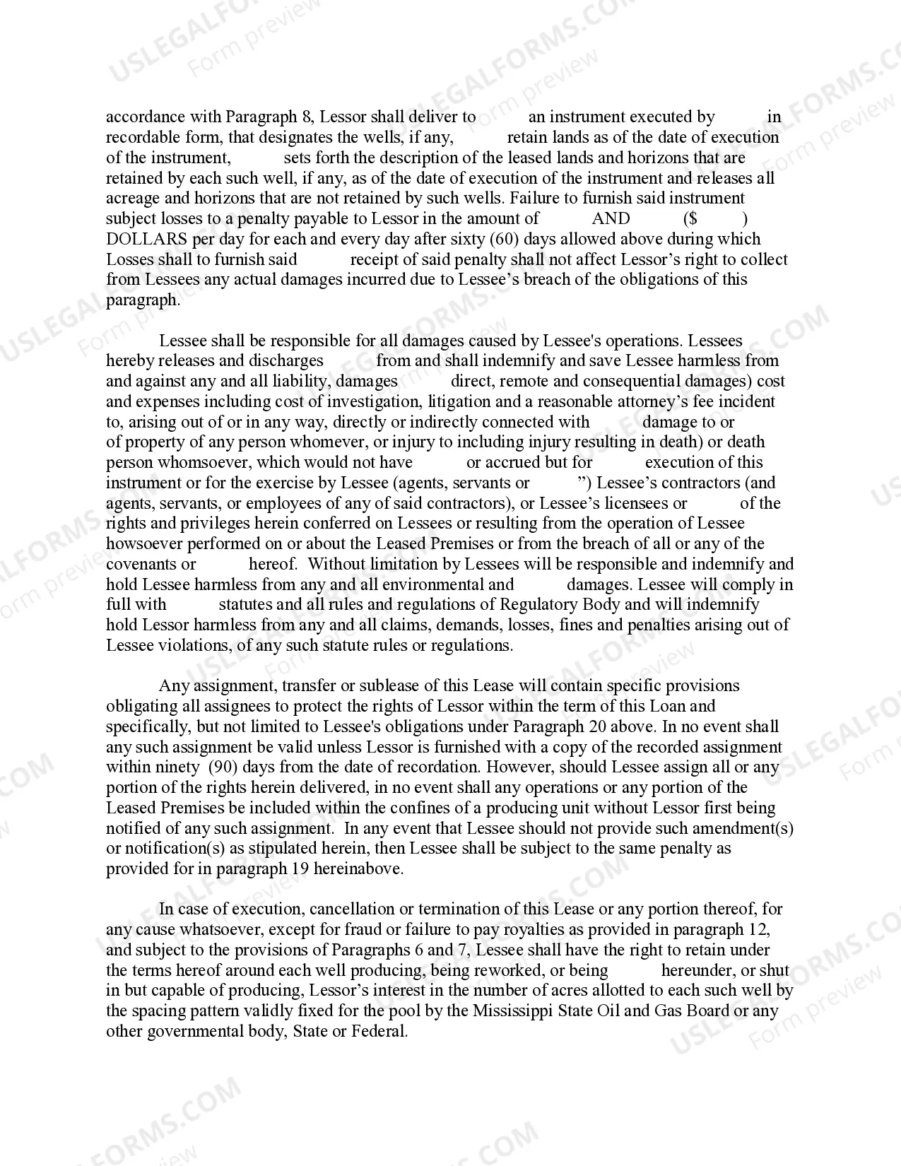 Preview Oil, Gas and Mineral Lease