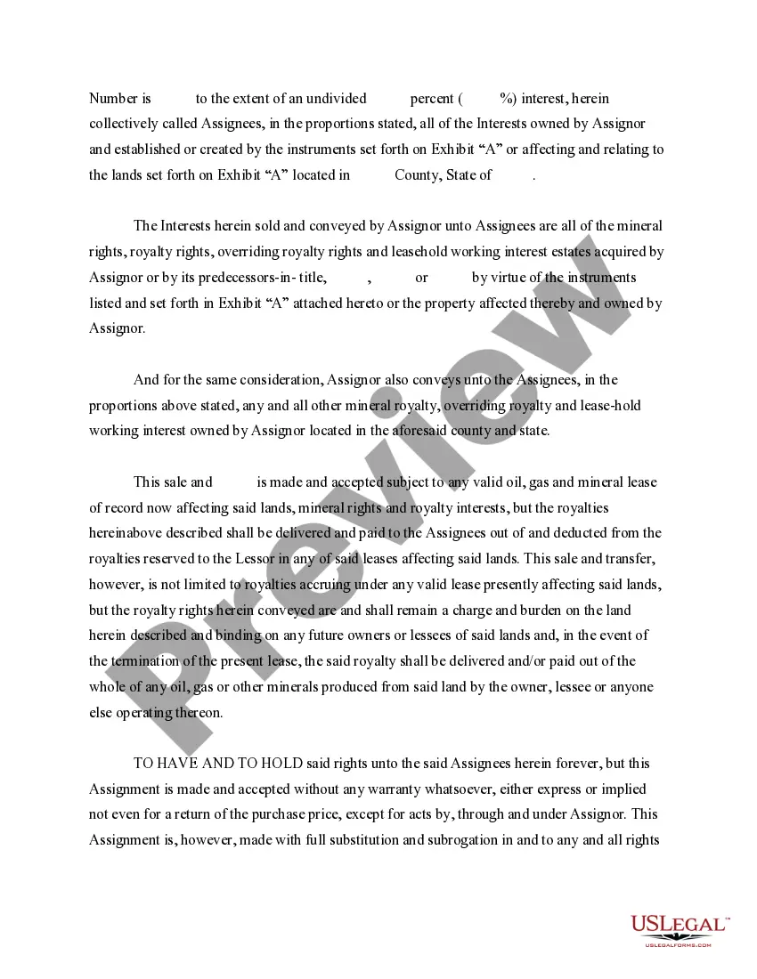 Preview Assignment of Oil, Gas and Mineral Leases, Overriding Royalty Interests, Mineral Interests and Royalty Interests