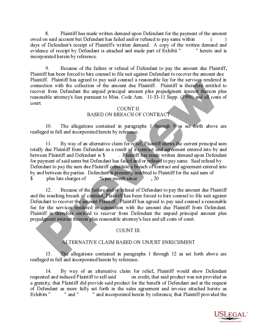 Preview Complaint on Open Account