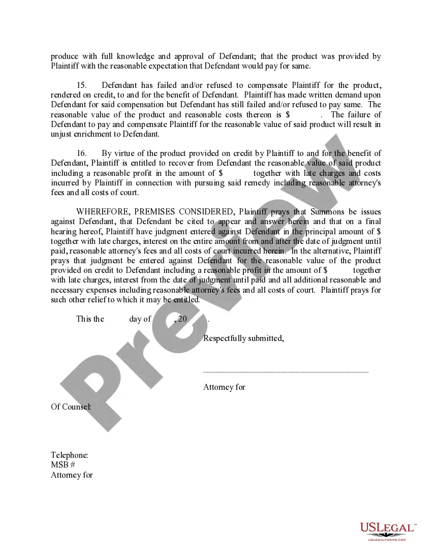 Preview Complaint on Open Account