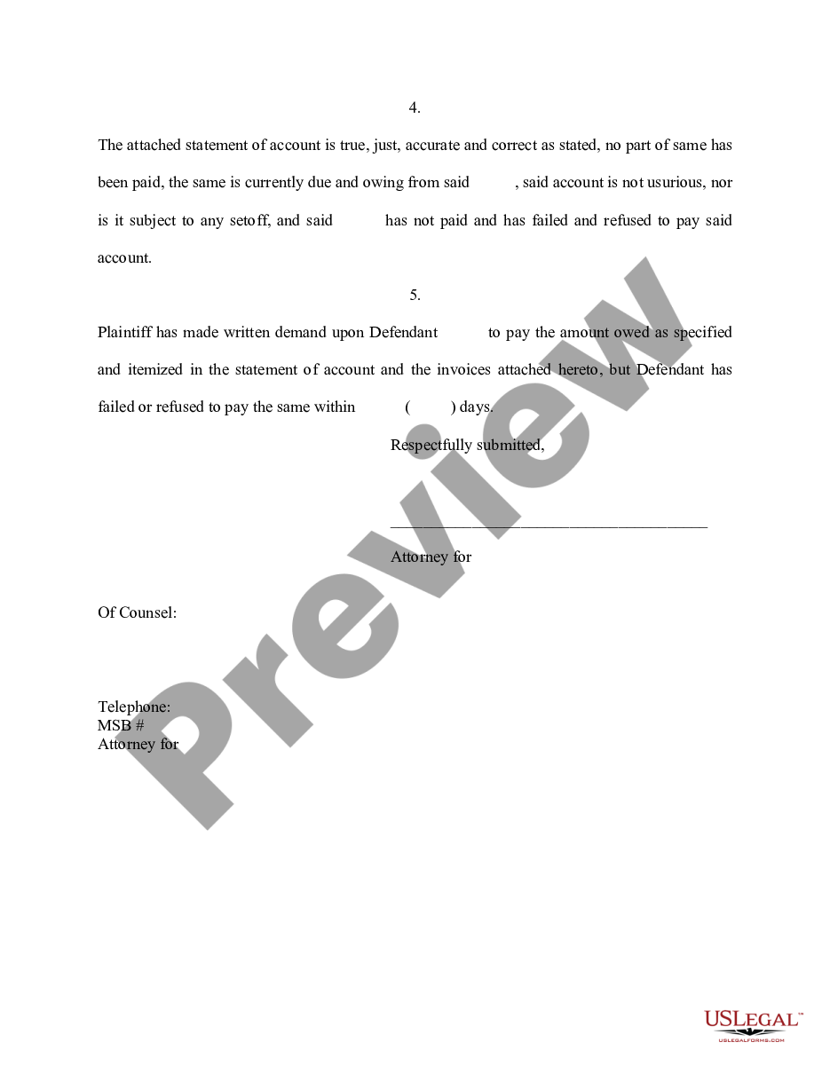 form Affidavit of Amount Due on Open Account preview