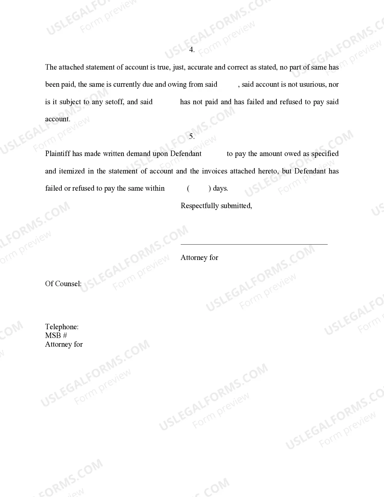 Preview Affidavit of Amount Due on Open Account