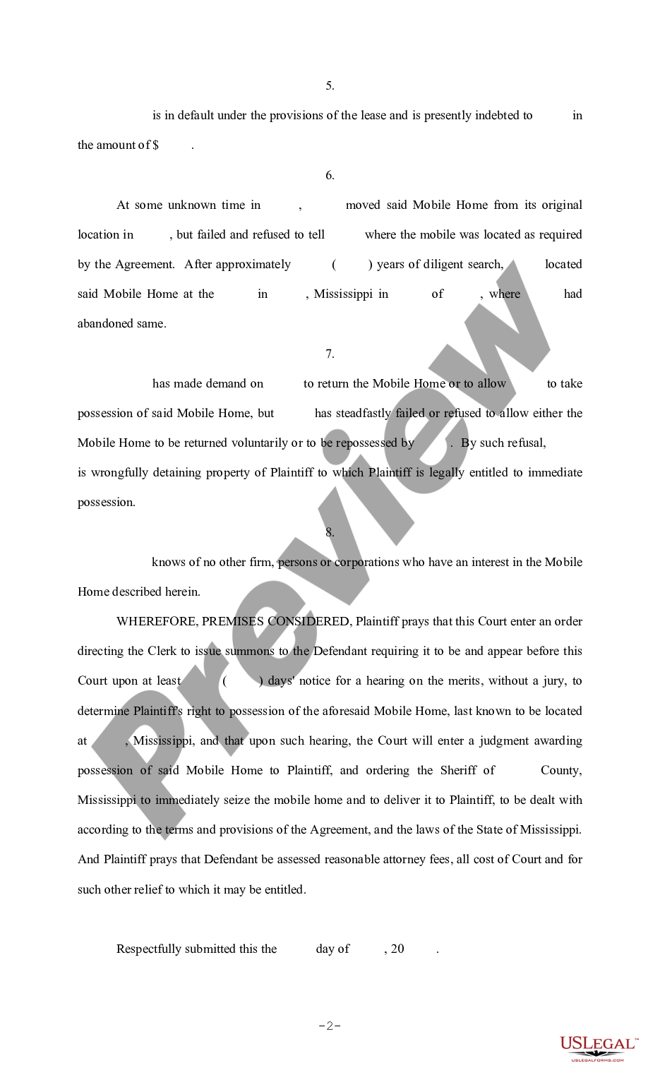page 1 Complaint for Claim and Delivery preview